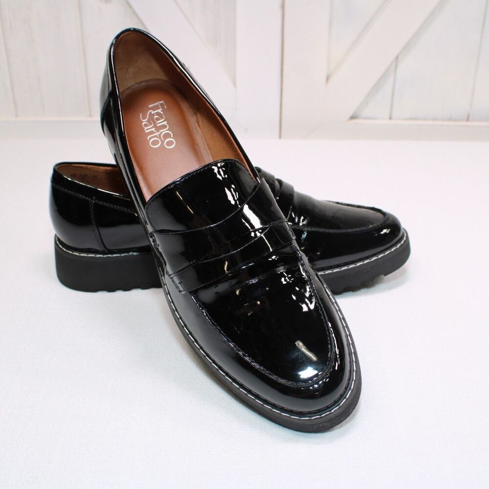 Franco Sarto Black Cassandra Loafer Shoes Womens Size 11M In Box Pristine Patent